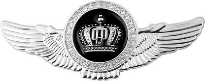 Winged King Crown Emblem Sticker for All Cars, Bikes, Metal (Silver with Red) Size: 11cm x 4.5cm x 2mm