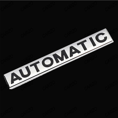 Premium Zinc Alloy Badge, 3D Premium Car Side Fender Rear Trunk (Design: Automatic, Silver & Black) Emblem Logo Badge Decals