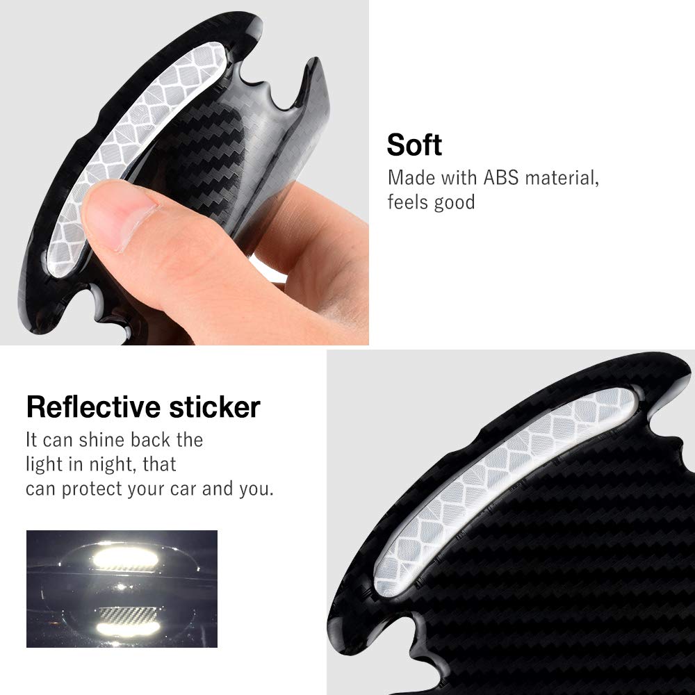 Car Door Cup Handle Paint Scratch Protector Sticker 3D Carbon Fiber Universal Auto Door Handle Scratch Protection Cover Guard Film Car Door Handle Safety Reflective Strips (White, 4 Pcs)