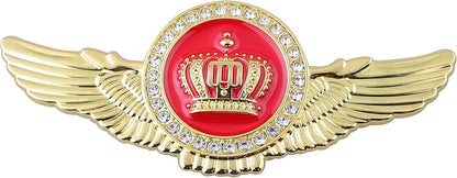 Winged King Crown Emblem Sticker for All Cars, Bikes, Metal (Silver with Red) Size: 11cm x 4.5cm x 2mm