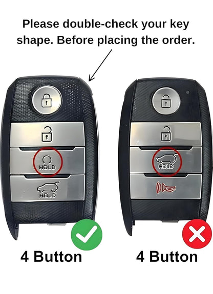 Premium Metal Soft Car Key Shell with Keychain & Full Protection Key Cover Compatible with Kia 4 Button Old Kia Seltos, Sonnet, Carens (Push Start Car 4 Button Key)