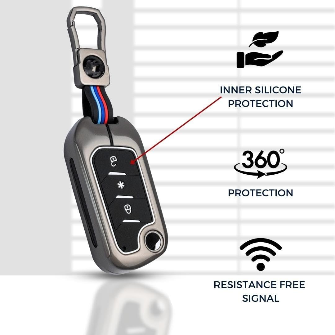 Metal Key Cover Compatible with Mahindra Scorpio N | 3XO | XUV 300 | Marazzo | XUV 700 | XUV 400 ev | Bolero | Thar 3 Button Flip Key