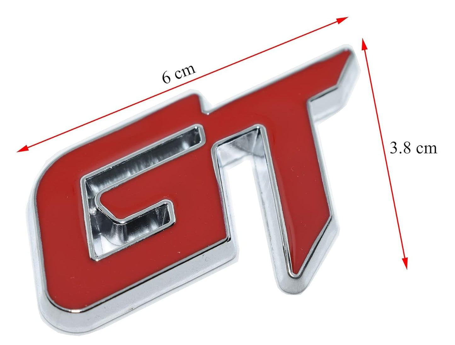 GT Car Badge 3D Logo Metal Emblem Automotive Sticker Decal Flexes to Cars, Motorcycles, Laptops, Windows, Any Smooth Surface 6 cm X 3.8 cm Red & Silver