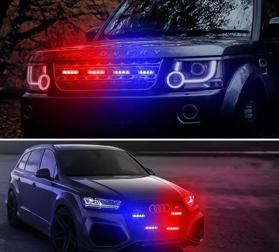 Caroxygen 4X4 Car Grill Red , Blue & Red LED DRL Police Flasher Warning Light for Cars with Controller & Flashing Mode
