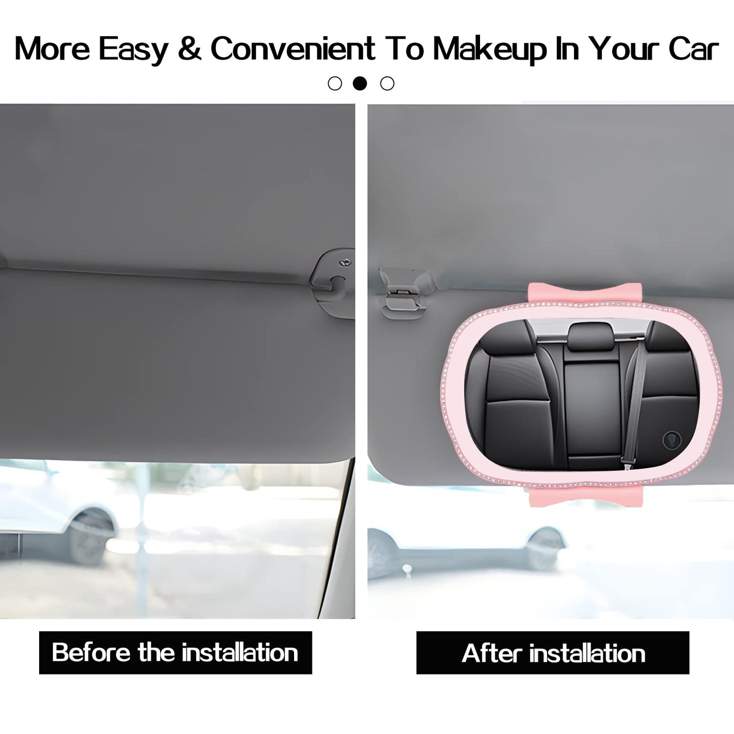 Car Visor Vanity Mirror, Rechargeable Car Makeup Mirror w/LED Lights & Bling Diamond for Girls Women - Dimmable Touch Screen Clip-on Rear View Sun-Shading Cosmetic Mirror for Car Truck SUV(Pink)