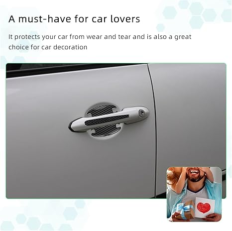 8PCS Car Handle Sticker, 3D Carbon Fiber Door Bowl Protective Film, Anti-Scratch Auto Paint Cover Guard, Universal Waterproof Decor Sticker for Cars (4 Handle + 4 Bowl)