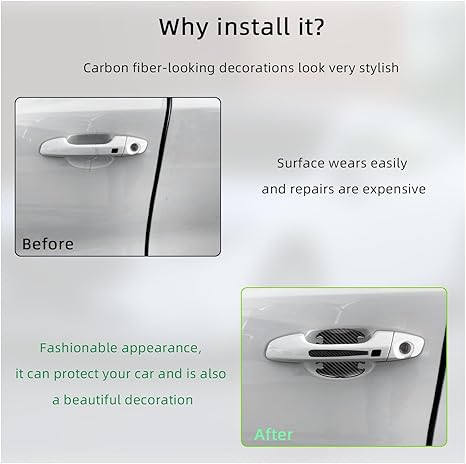 8PCS Car Handle Sticker, 3D Carbon Fiber Door Bowl Protective Film, Anti-Scratch Auto Paint Cover Guard, Universal Waterproof Decor Sticker for Cars (4 Handle + 4 Bowl)