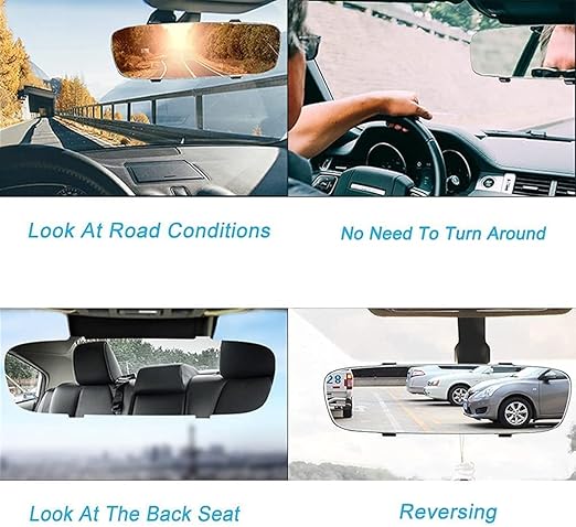 Rear View Mirror 11.8", Wide Angle Rear View Mirror Frameless Universal Panoramic Rearview Mirror, Convex Car Interior Mirror to Reduce Blind Spot Effectively for Cars SUV Trucks Universal