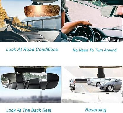 Rear View Mirror 11.8", Wide Angle Rear View Mirror Frameless Universal Panoramic Rearview Mirror, Convex Car Interior Mirror to Reduce Blind Spot Effectively for Cars SUV Trucks Universal