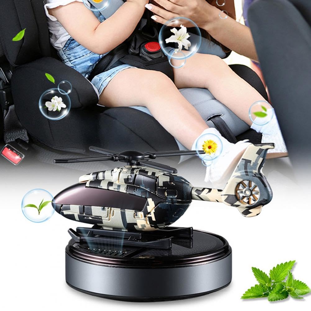 Army Style Solar Powered Car Perfume Aromatherapy Helicopter Air Freshener Diffuser Perfume Auto Rotation Fan | For Car Dashboard with liquid Perfume