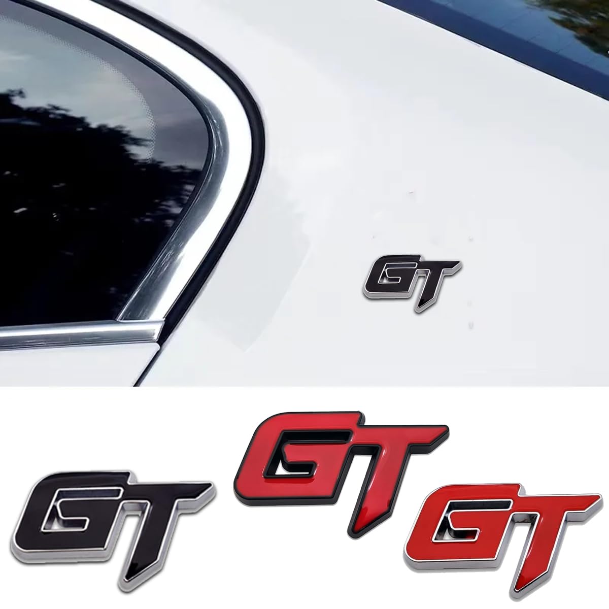 GT Car Badge 3D Logo Metal Emblem Automotive Sticker Decal Flexes to Cars, Motorcycles, Laptops, Windows, Any Smooth Surface 6 cm X 3.8 cm Red & Silver