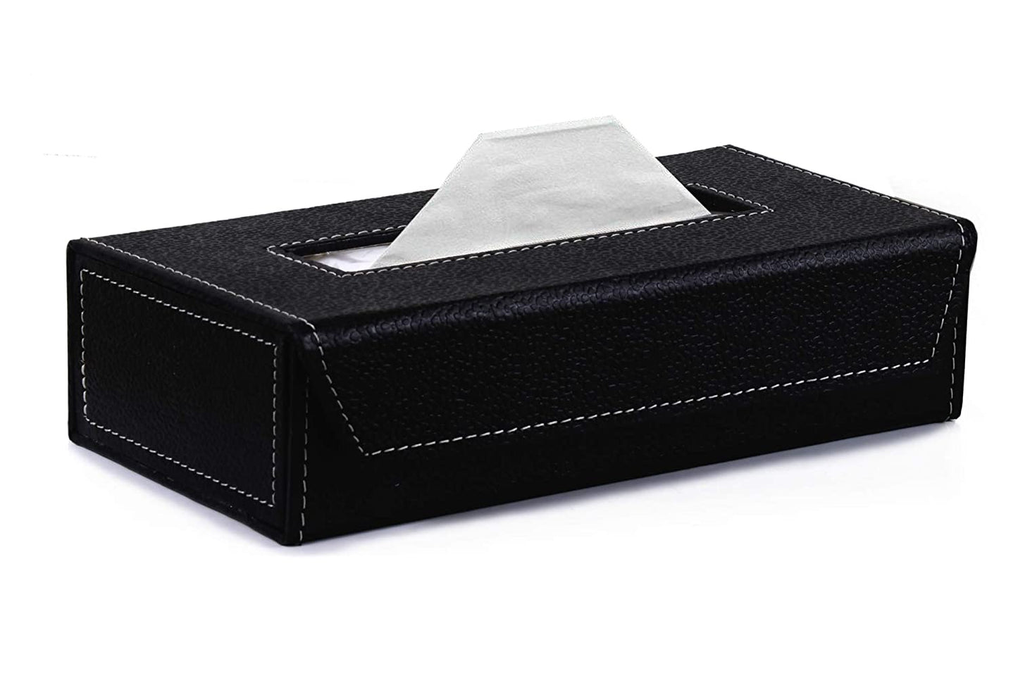 Car Dashboard Napkin Tissue Box Holder with Leatherette & 100 Tissue Paper (Black)