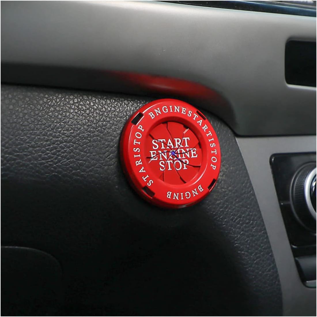 Rotary Car Push Start Button Cover, Spin Chrom Metal Car Engine Push to Start Button Cover Decoration, DIY Car Accessories (Red)