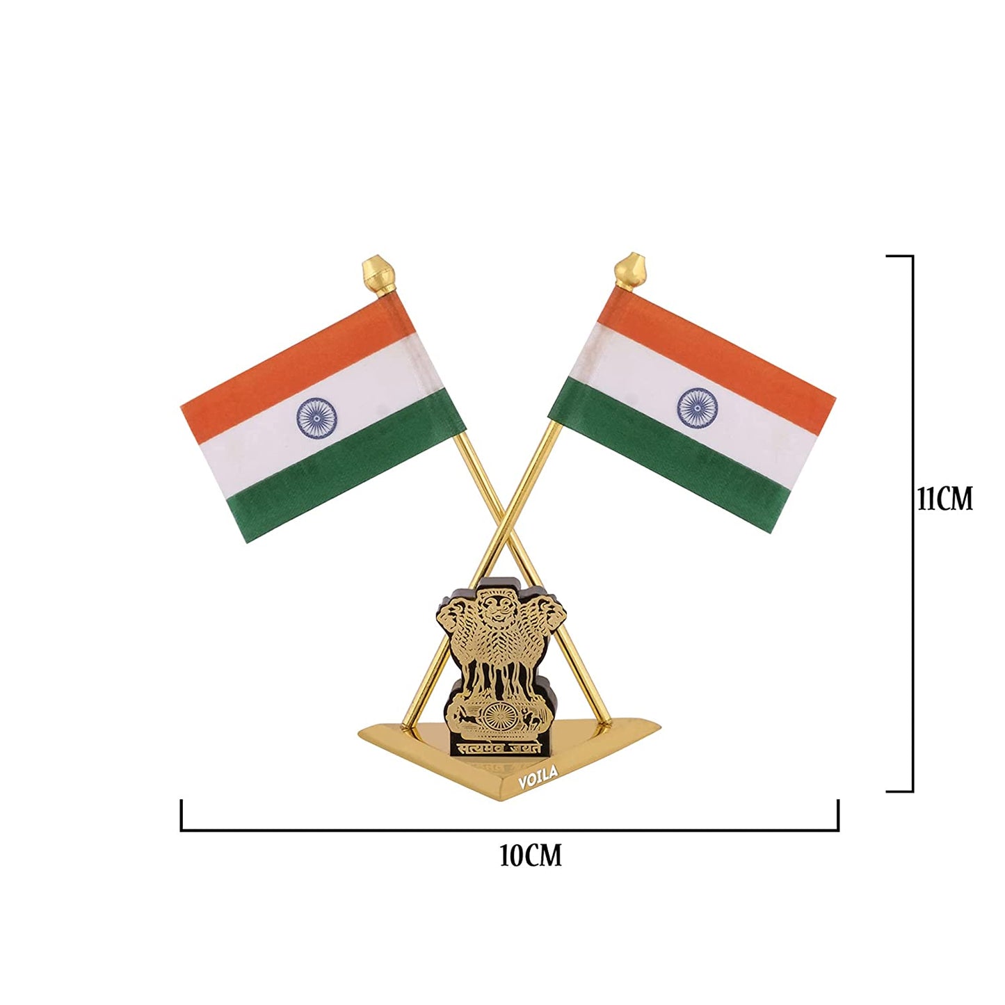 Brass Indian National Flags With Satyamev Jayate Symbol Stand For Car Dashboard