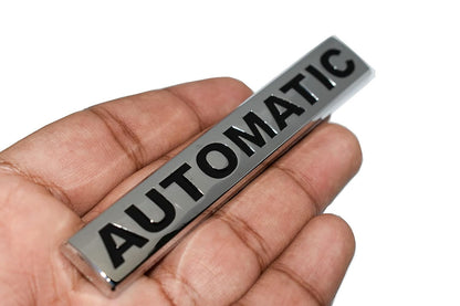 Premium Zinc Alloy Badge, 3D Premium Car Side Fender Rear Trunk (Design: Automatic, Silver & Black) Emblem Logo Badge Decals