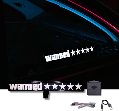 Wanted 5 Star LED Car Sticker Light Window Windshield Door Sticker LED Sigh Light Panel
