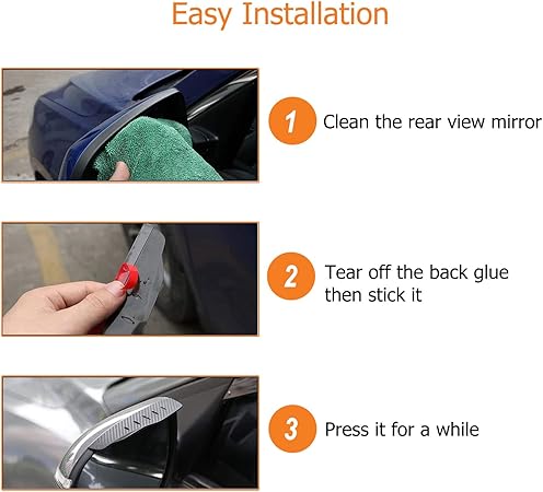 2Pcs Car Rear View Mirror Rain Visor Guard, Carbon Fiber Side Eyebrow, Waterproof Auto Smoke Universal for Cars, Truck and SUV (Black)