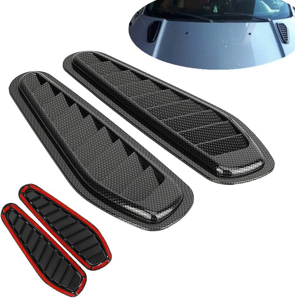 CAR OXYGEN Air Flow Intake Cover,2pcs Carbon Fiber Style Car Air Flow Intake Scoop Hood Decorative Lightweight Scoop Bonnet Vent Hood Cover Universal