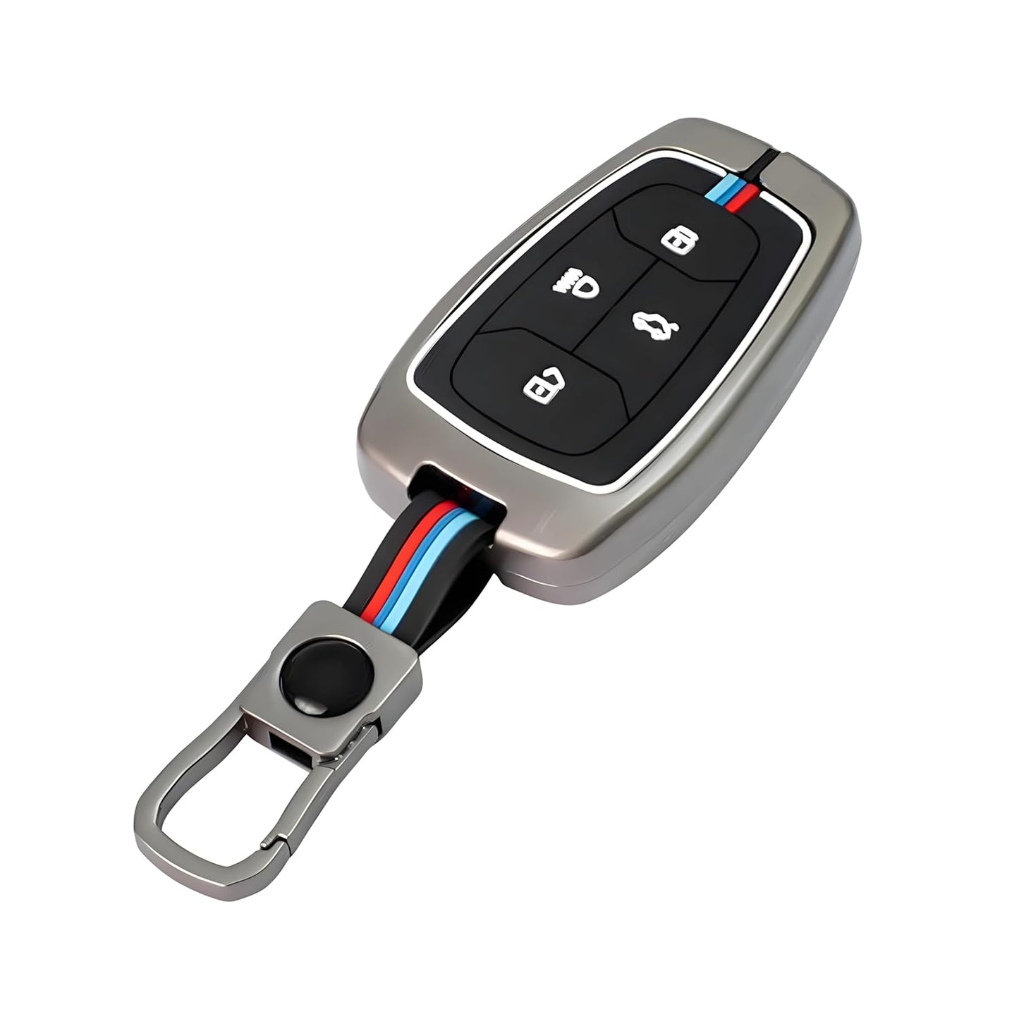 Zinc Metal Key Cover Compatible with Tata Nexon | Harrier | Safari | Altroz | Tigor | EV | Punch | Tiago EV Electric 4 Button Smart Key (Metal Keycover)