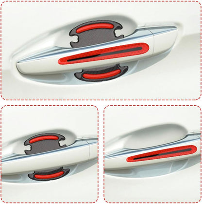 8 PCS Car Door Handle Protectors Universal 3D Carbon Fiber Car Stickers Set Reflective Car Door Handle Paint Scratch Guard Film Safety Warning Sticker for Auto Car Rearview Mirror