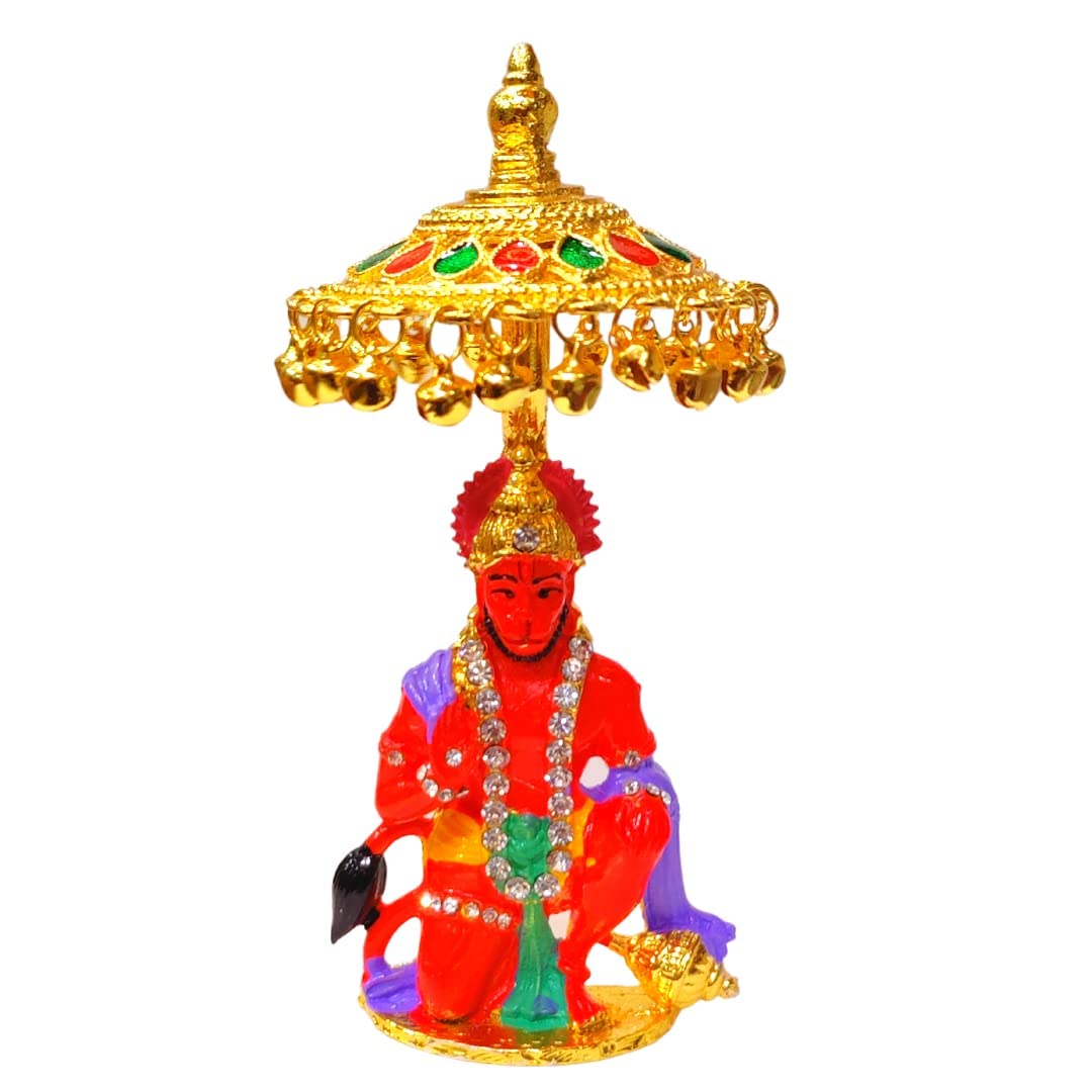 Gemstones Studded Hanuman ji Statue, Bajrang Bali Hanuman Idol for Car Dashboard Home Gift God Idol (Hanuman CHHATRA)