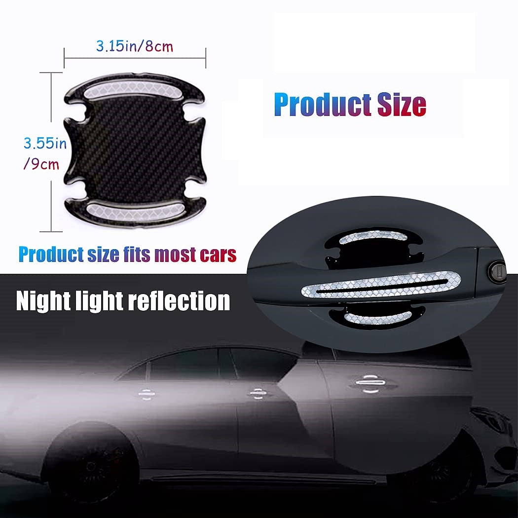 4pcs Universal 3D Carbon Fiber Texture car Door Handle Door Bowl Paint Scratch Protector Protective Cover Protective Film car Outdoor Safety Decoration Reflective Strip(Diamond White)