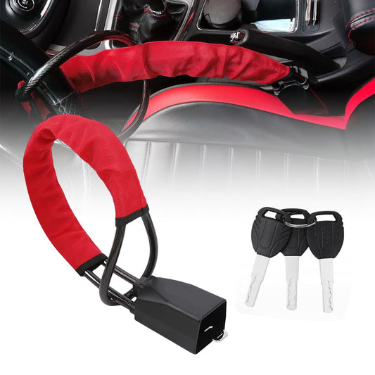 Car Steering Wheel Lock, Heavy Duty Safety Belt Buckle Attachment Steel Car Wheel Lock, Alloy Lock Core Steering Wheel Lock with 3 Keys Car Lock Anti Theft for Truck, SUV, Van, Hatchback