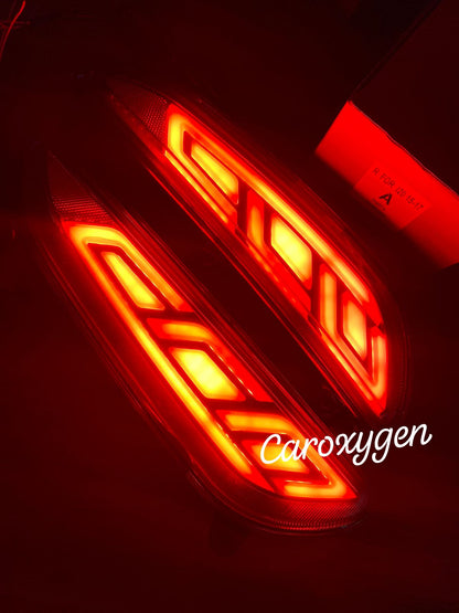Reflector Bumper Rear/Back Drl with Wiring Reverse Light Function LED Brake Light for H-yundai I20 E-lite (Red)- Set of 2 Pcs