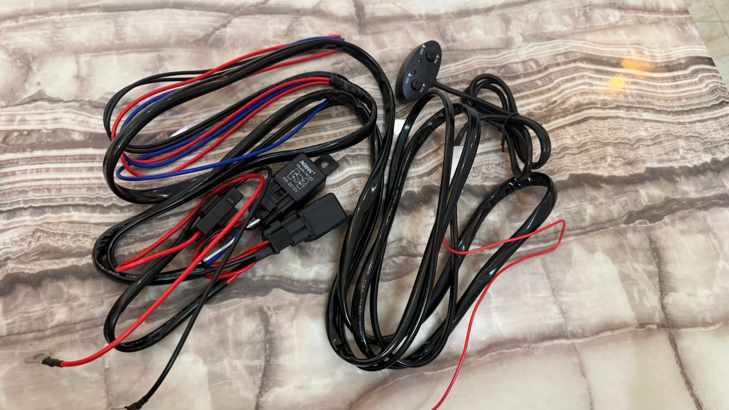 Universal Auxiliary Light Wiring Harness Kit with Switch | 12V 40A Relay | Plug & Play Wiring for Fog Lights, LED Light Bar, Driving Lights | Dual Switch Control with Indicator