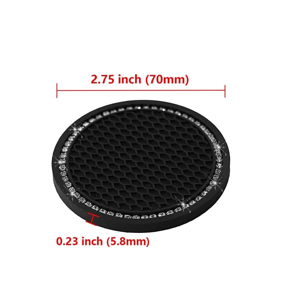 2.75 Inch Silicone Coaster Pad with Elegant Crystal Rhinestone | Car Interior Accessories