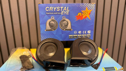 Crystal Eye Dual Tone Snail Horn for Car – 12V DC, 110dB Super Loud, 400Hz/500Hz High & Low Tone (Set of 2)