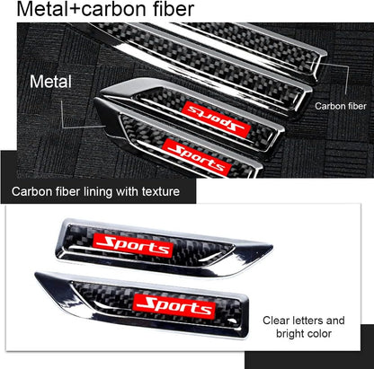 1Pair Car Side Fender Sticker Chrome + Carbon Fiber 3D Stickers Car Front Side Fender Vent Decal Stickers Bumper Trim Molding Car Decoration Exterior Accessories