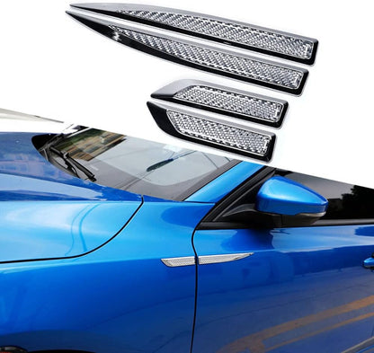 1Pair Car Side Fender Sticker Chrome + Carbon Fiber 3D Stickers Car Front Side Fender Vent Decal Stickers Bumper Trim Molding Car Decoration Exterior Accessories