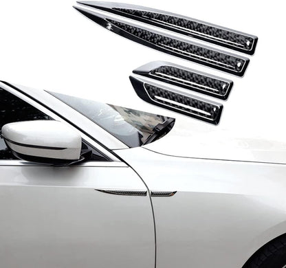 1Pair Car Side Fender Sticker Chrome + Carbon Fiber 3D Stickers Car Front Side Fender Vent Decal Stickers Bumper Trim Molding Car Decoration Exterior Accessories