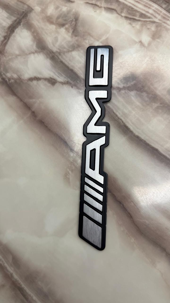 3D AMG Metal Car Emblem Badge Sticker – Premium Brushed Aluminum Logo Decal for Hood, Trunk, Fender & Side Body Decoration (Black & Silver)