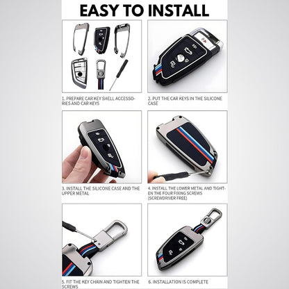 Metal Shell Silicone Key Cover Compatible with Mahindra Scorpio N | XUV 3XO | XUV 300 | Marazzo | XUV 700 | XUV 400 EV | Bolero | Thar | TUV 300 | 3 Button Flip Remote Key Cover