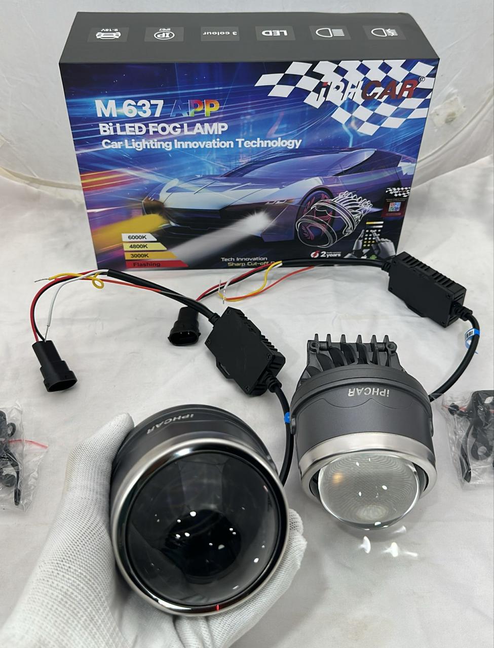 🔥IPHCAR M637 APP 3.0 Inch Bi-LED Fog Lamp Projector Light (3000K + 4800K + 6000K) | 9-18V | IP67 Waterproof | Universal Car Fit | Set of 2