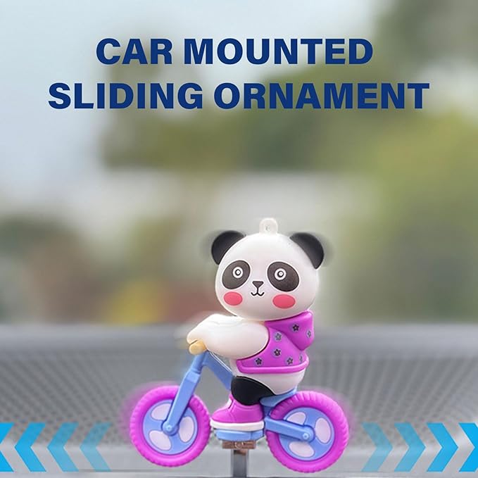 Ubxvamm Cycling Panda Car Ornament,Funny Sliding Moving Panda Car Dashboard Decorations Center Console Screen Toy