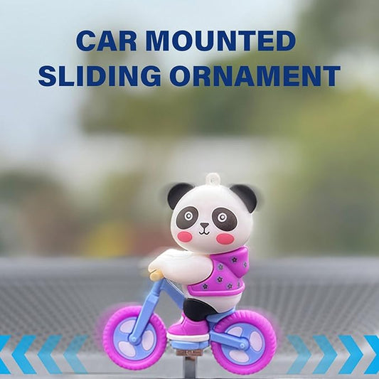 Ubxvamm Cycling Panda Car Ornament,Funny Sliding Moving Panda Car Dashboard Decorations Center Console Screen Toy
