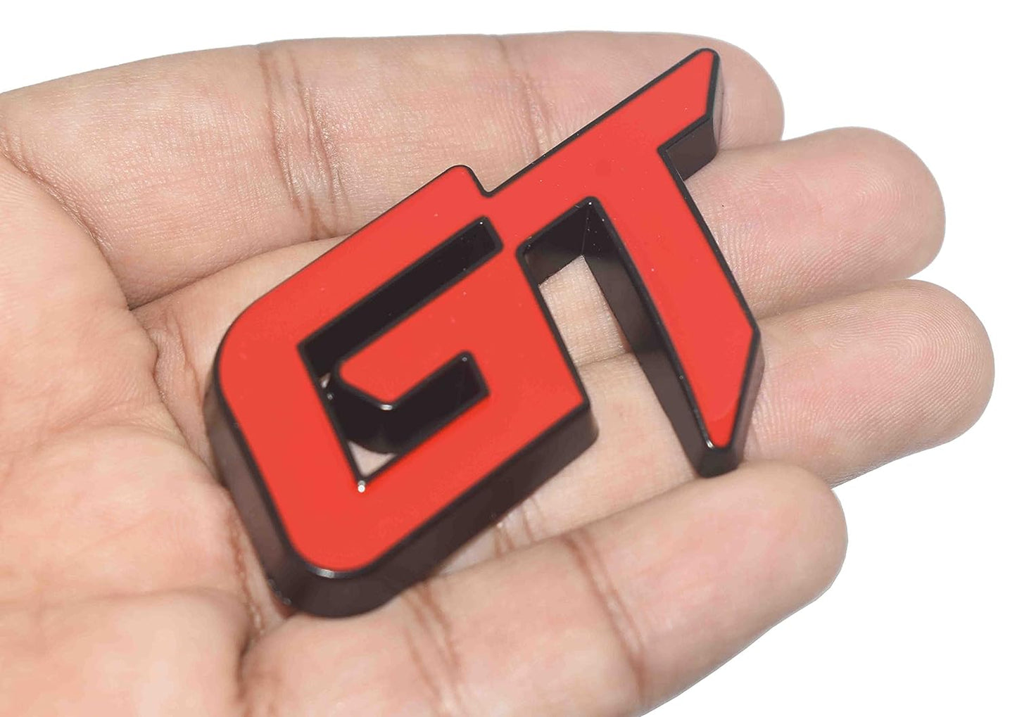 GT Car Badge 3D Logo Metal Emblem Automotive Sticker Decal Flexes to Cars, Motorcycles, Laptops, Windows, Any Smooth Surface 6 cm X 3.8 cm Red & Silver