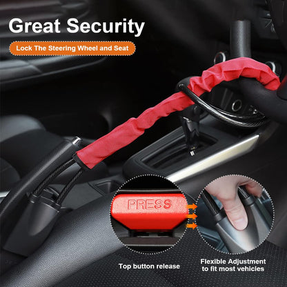 Car Steering Wheel Lock, Heavy Duty Safety Belt Buckle Attachment Steel Car Wheel Lock, Alloy Lock Core Steering Wheel Lock with 3 Keys Car Lock Anti Theft for Truck, SUV, Van, Hatchback