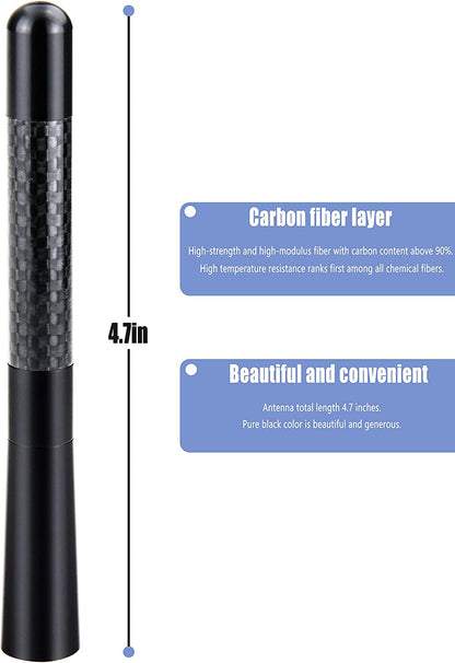 Universal Car Antenna Mast Carbon Fiber Truck Vehicle Replacement Short Antenna 4.7 inch Compatible with Ford, Dodge, Jeep, Toyota, Nissan, Mazda