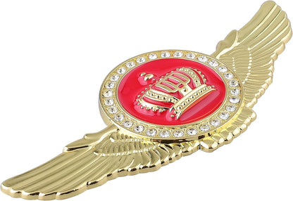 Winged King Crown Emblem Sticker for All Cars, Bikes, Metal (Silver with Red) Size: 11cm x 4.5cm x 2mm