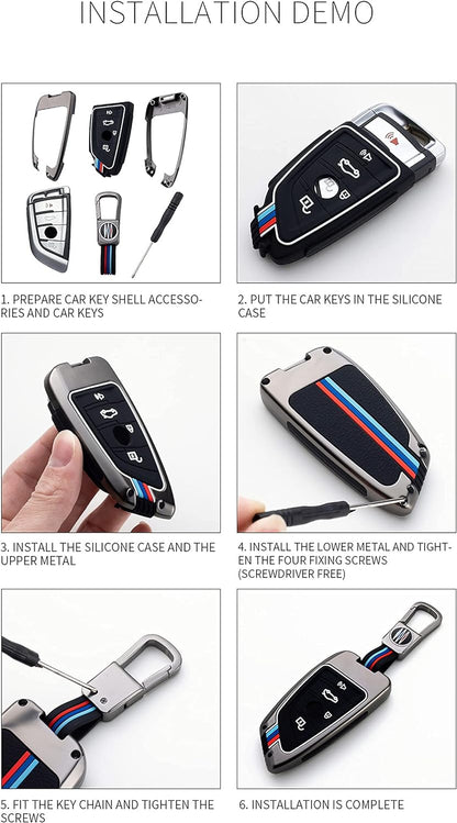 Key Fob Cover Case, Keychain, Metal Shell Cover Compatible for BMW 2 5 6 7 X1 X2 X3 X5 X6 X7 Series