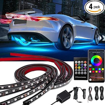 Caroxygen Underglow Car Lights, 4 pcs RGB Smart LED Lights with APP and Remote Control, 16 Million Colors DIY Sound Active Function (Car underbody Light