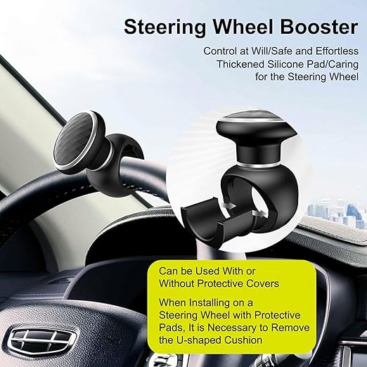 SARTE Universal Car Steering Wheel Power Knob 360 Degree Rotation Control Spinner Ball Handle with Diamond Texture Design Non Slip ABS Material for Cars Trucks Tractors Black