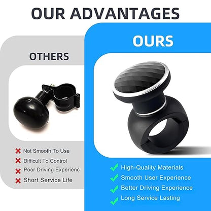 SARTE Universal Car Steering Wheel Power Knob 360 Degree Rotation Control Spinner Ball Handle with Diamond Texture Design Non Slip ABS Material for Cars Trucks Tractors Black