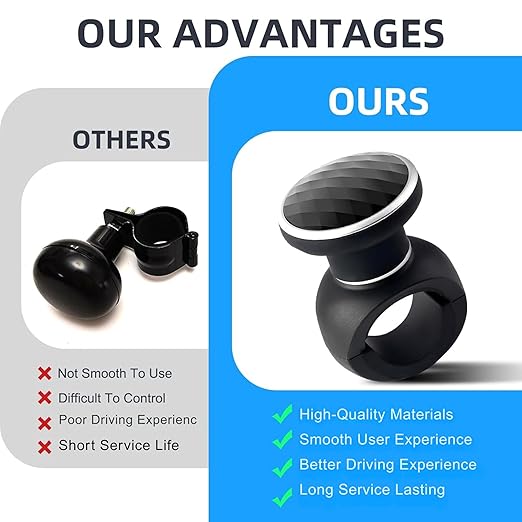 SARTE Universal Car Steering Wheel Power Knob 360 Degree Rotation Control Spinner Ball Handle with Diamond Texture Design Non Slip ABS Material for Cars Trucks Tractors Black