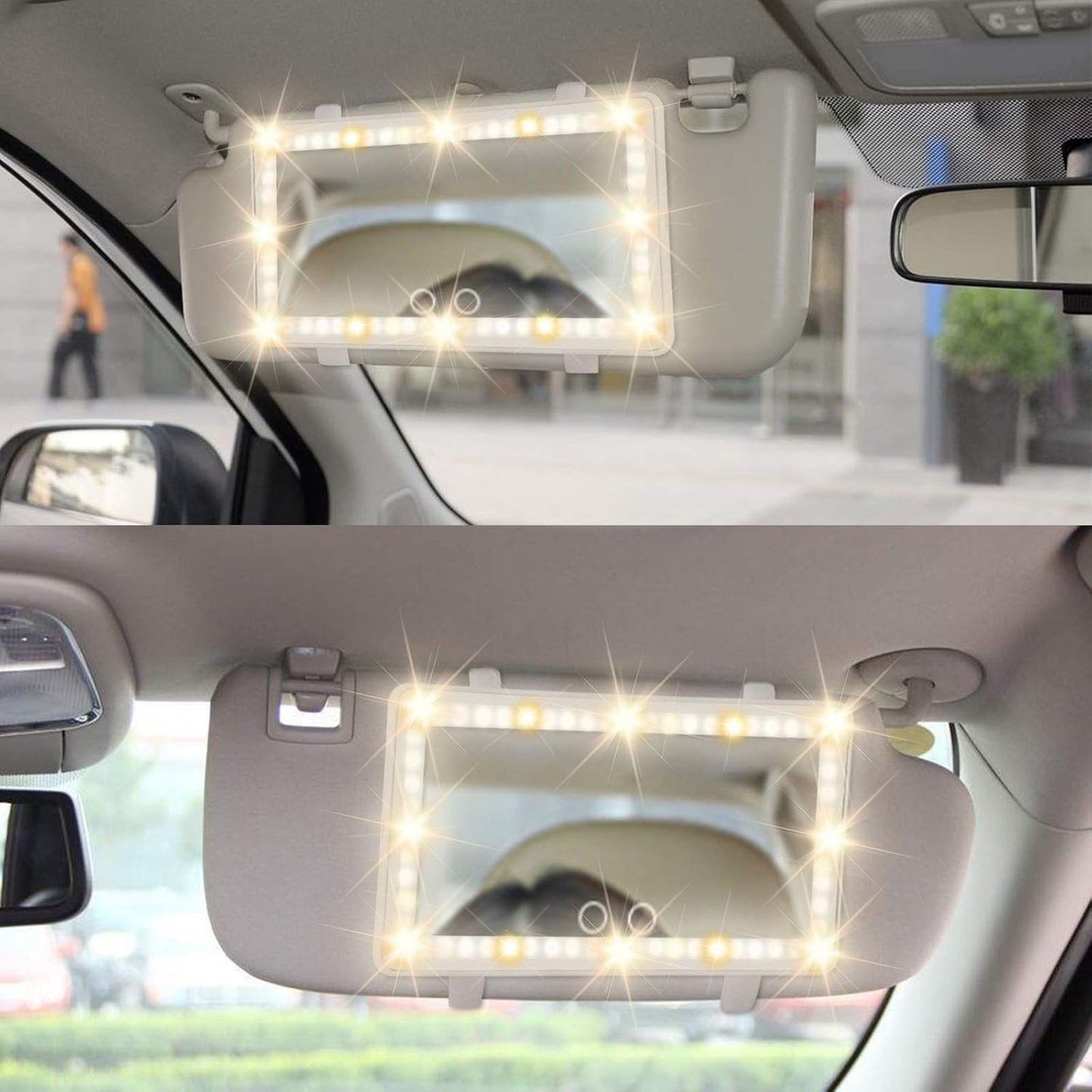 Car Visor Mirror Car Makeup Mirror with LED Lights for Car Truck SUV Rear View Mirror Sun-Shading Cosmetic Mirror with Touch Screen USB Power