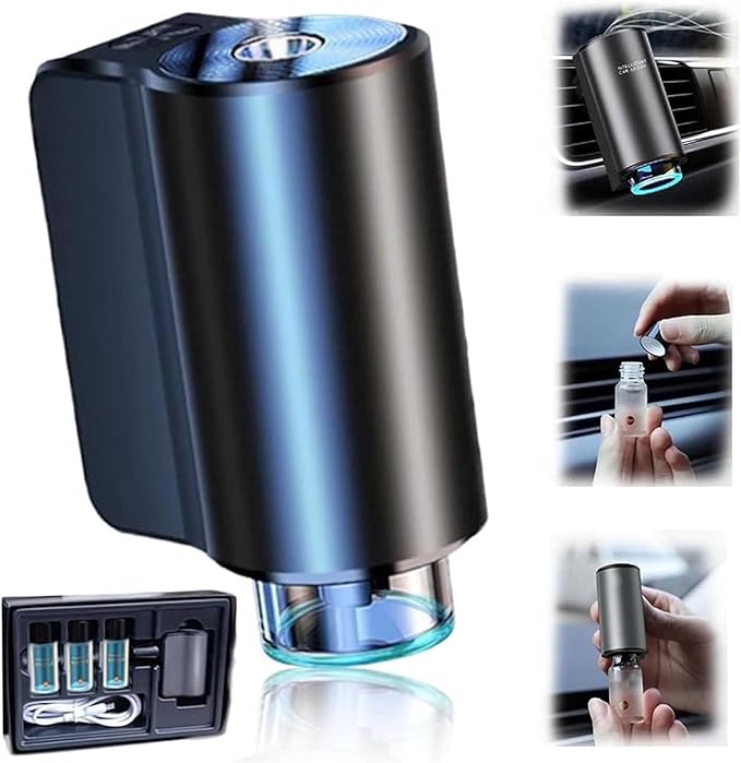 Smart Car Air Freshener With Three Adjustable, Aromatizante para Carro Inteligente Intelligent Car Aroma (Diffuser+3pcs men's), Black